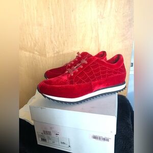 Charlotte Olympia Red Velvet Work It Spider Web Trainers Sneakers size 7 EU 37